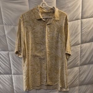 Vintage Silk Hawaiian Style Silk Rayon Blend XXL Palm Leaves pattern